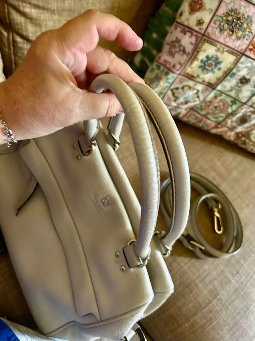 kate spade New York Taupe Leather Satchel with Detachable Strap
